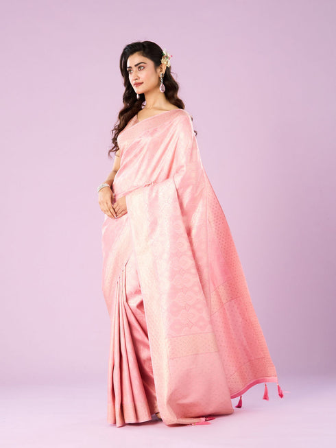 Mohey Ethereal Pink Banarasi Saree