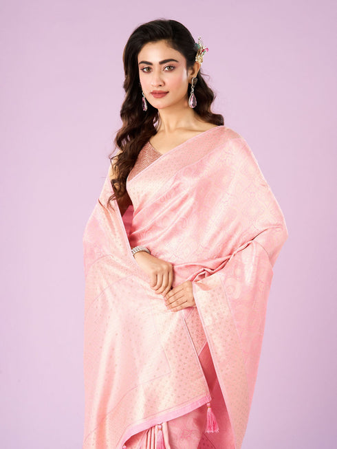 Mohey Ethereal Pink Banarasi Saree