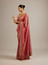 Mohey Rani Pink Floral Vine Embroidered Saree with Rhinestone Work