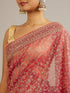 Mohey Rani Pink Floral Vine Embroidered Saree with Rhinestone Work