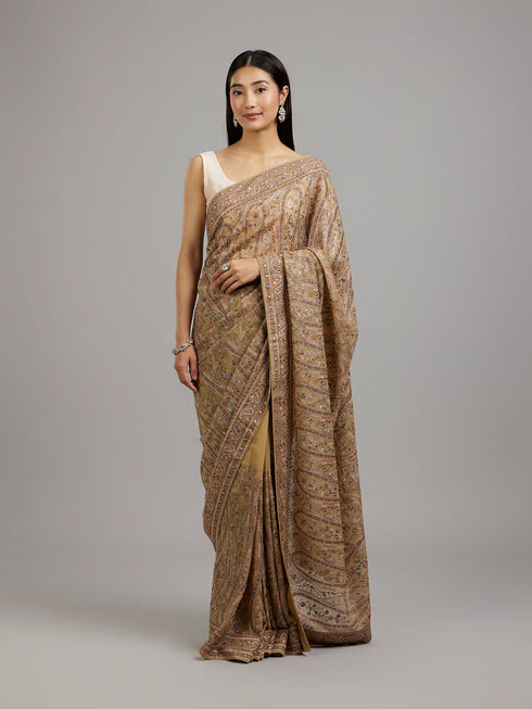 Mohey Enchanting Beige Georgette Saree