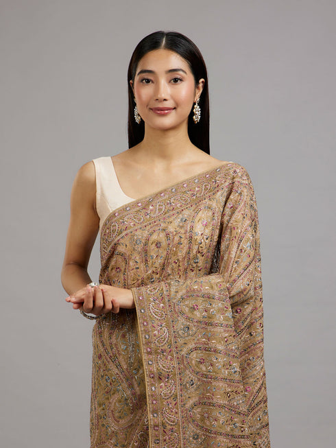 Mohey Enchanting Beige Georgette Saree