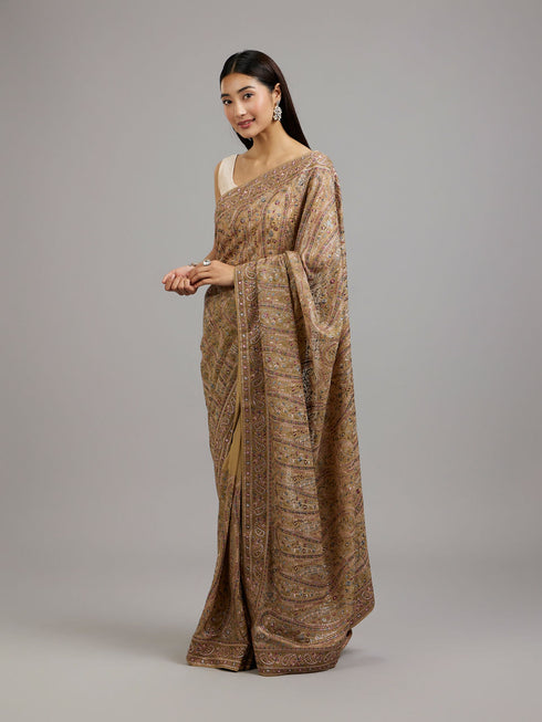 Mohey Enchanting Beige Georgette Saree