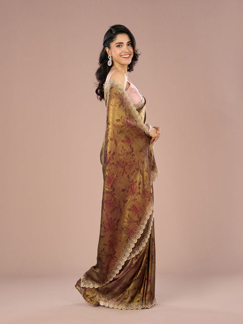 Mohey Classy Organza Magic Brown Saree