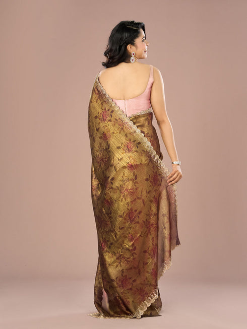 Mohey Classy Organza Magic Brown Saree