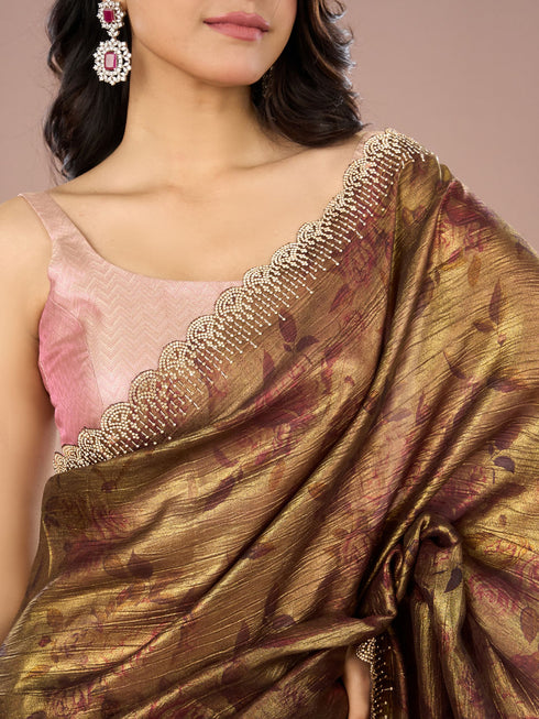 Mohey Classy Organza Magic Brown Saree