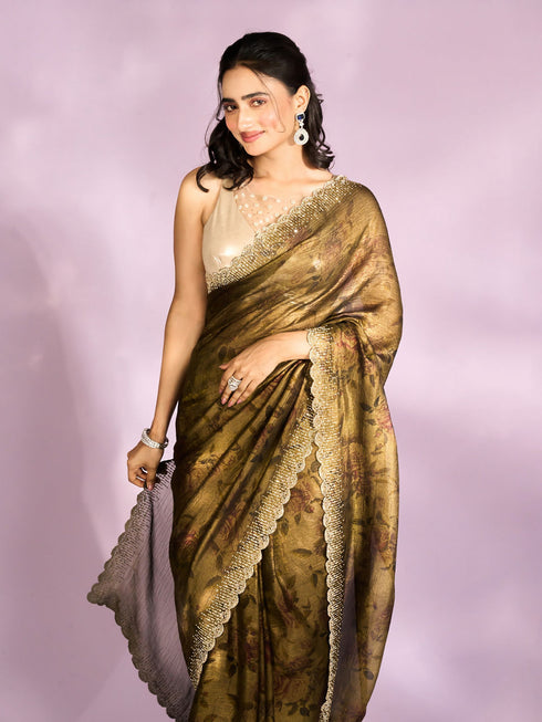 Mohey Majestic Mehandi Green Organza Radiance Saree