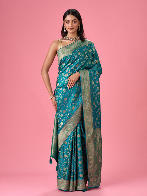 Mohey Ravishing Rama Green Banarasi Saree