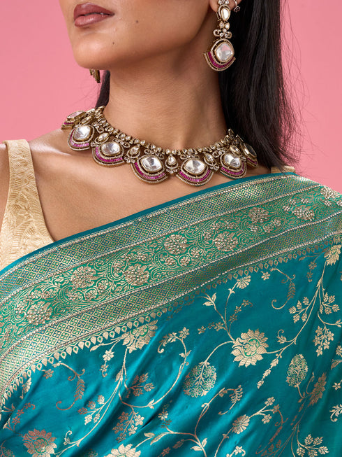 Mohey Ravishing Rama Green Banarasi Saree