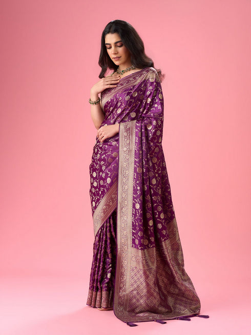 Mohey Radiant Purple Elegance Banarasi Saree