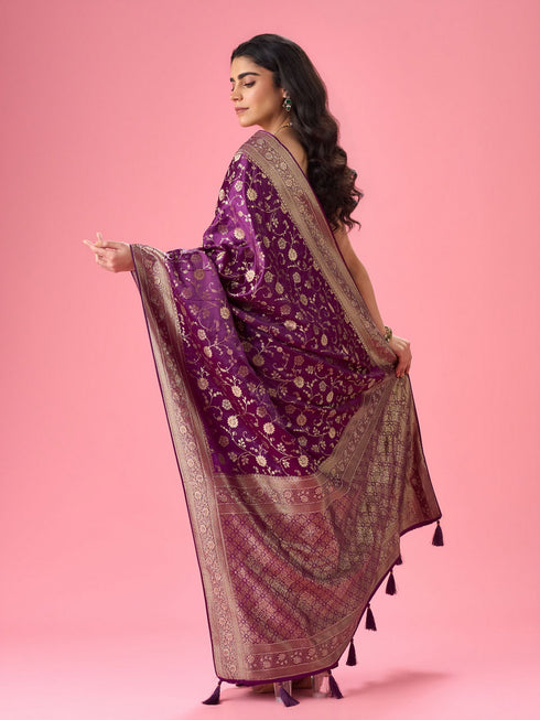 Mohey Radiant Purple Elegance Banarasi Saree