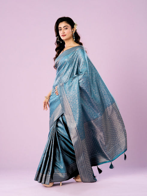 Mohey Elegant Blue Silk Crepe Saree