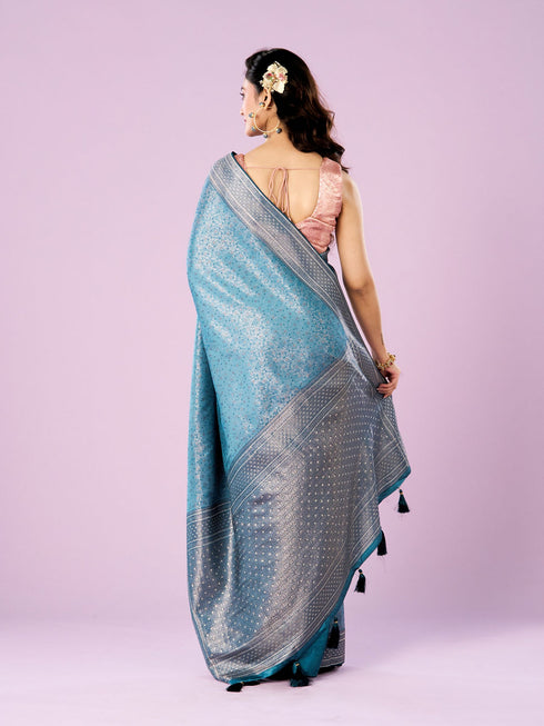 Mohey Elegant Blue Silk Crepe Saree