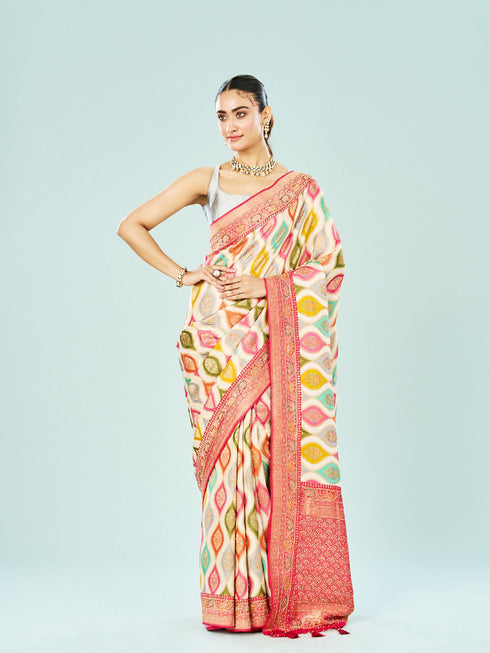 Mohey Radiant Cream Satin Saree