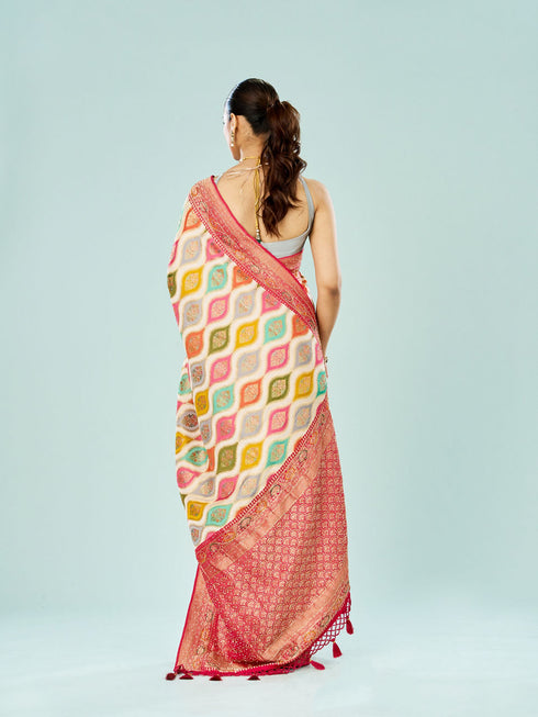 Mohey Radiant Cream Satin Saree
