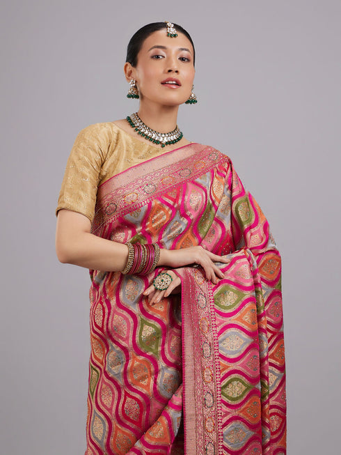 Mohey Enchanting Pink Satin Saree