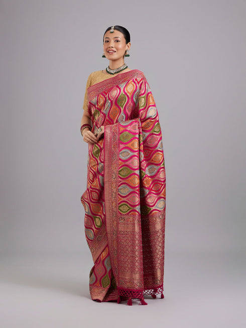 Mohey Enchanting Pink Satin Saree