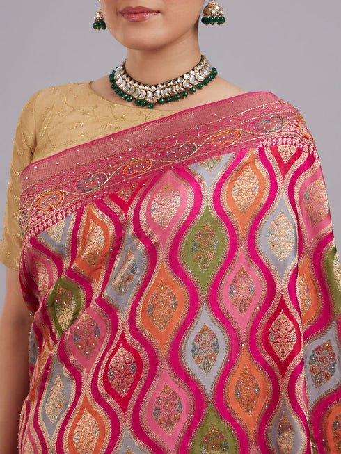 Mohey Enchanting Pink Satin Saree