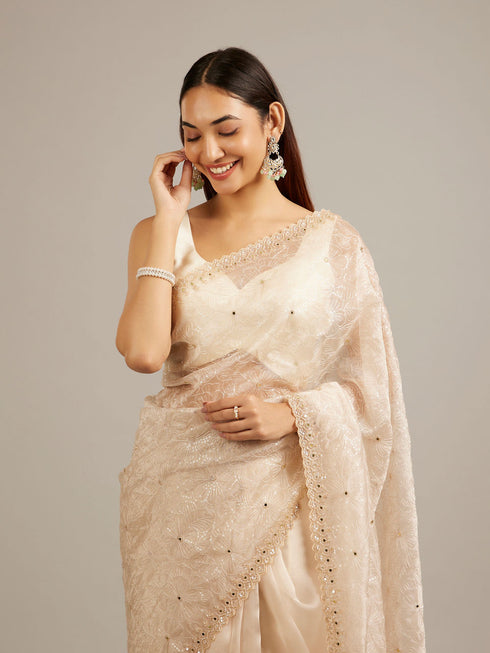 Mohey Elegant Cream Classic Saree