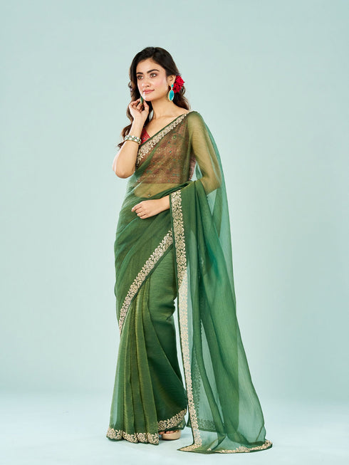 Mohey Emerald Enchantment Organza Saree
