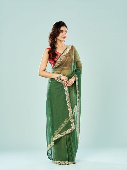 Mohey Emerald Enchantment Organza Saree