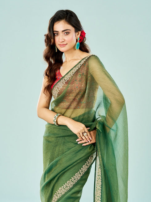 Mohey Emerald Enchantment Organza Saree