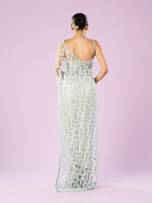 Mohey Ethereal Blue Net Saree