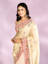 Mohey Enthralling Cream Organza Saree