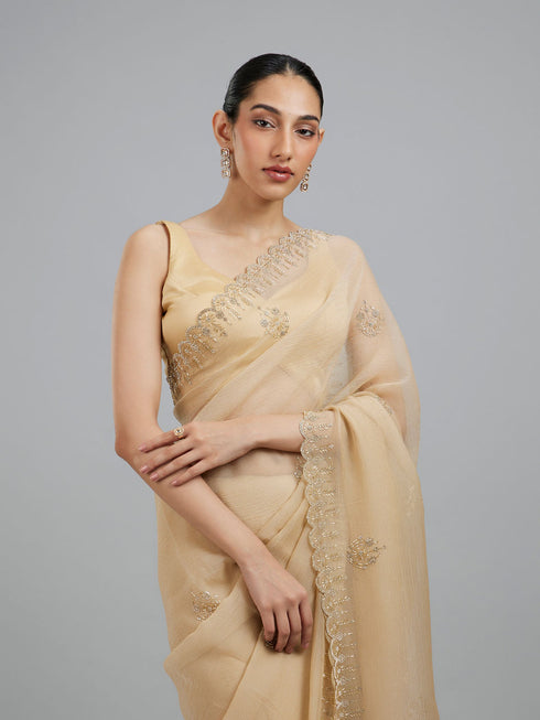 Mohey Beige Elegance Chinon Saree