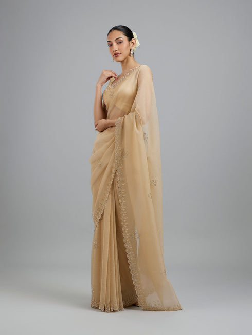 Mohey Beige Elegance Chinon Saree
