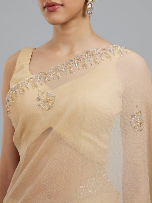 Mohey Beige Elegance Chinon Saree