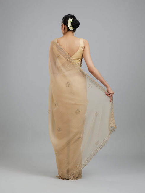 Mohey Beige Elegance Chinon Saree