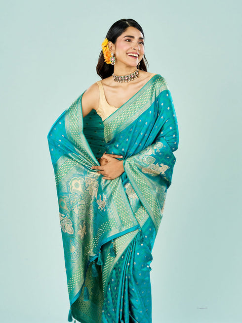 Mohey Elegance Defined Rama Green Saree