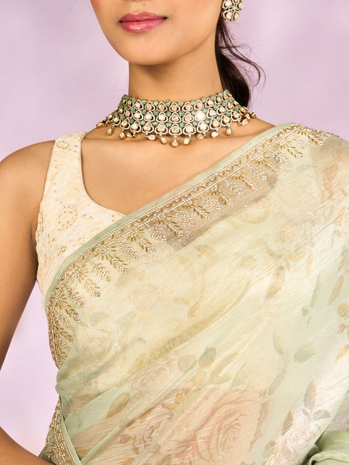 Mohey Pista Green Organza Saree