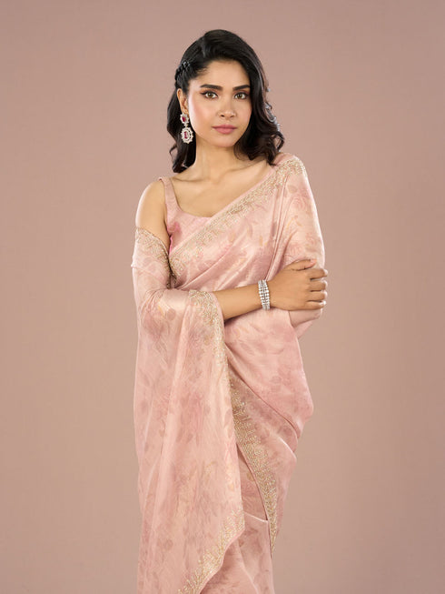 Mohey Peach Organza Festive Saree