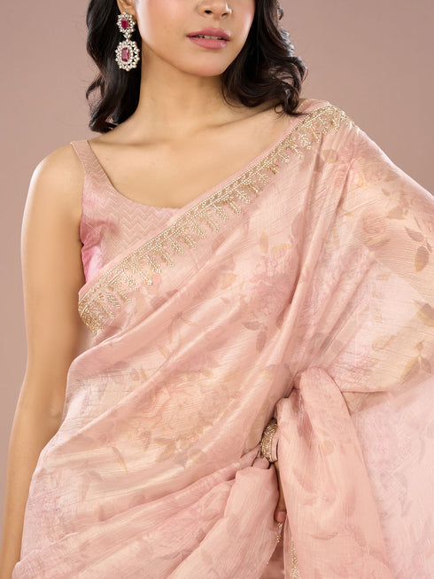 Mohey Peach Organza Festive Saree