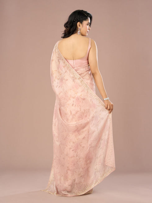 Mohey Peach Organza Festive Saree