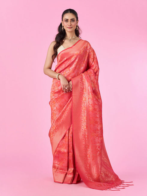 Mohey Orange Elegance Banarasi Saree