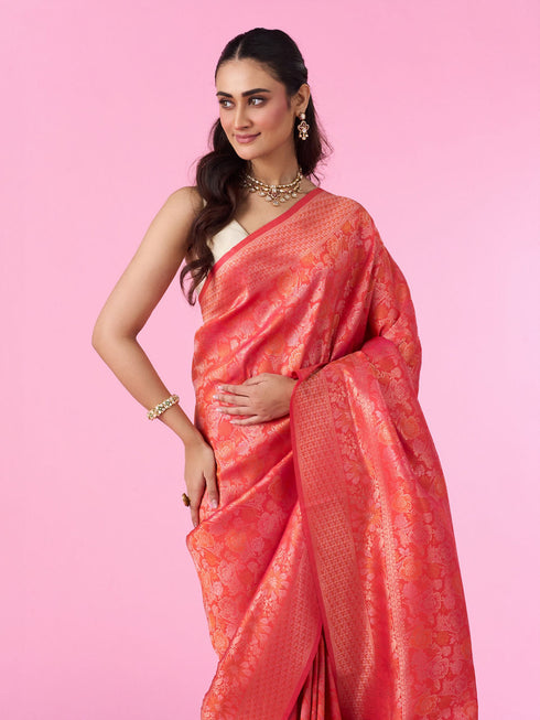 Mohey Orange Elegance Banarasi Saree