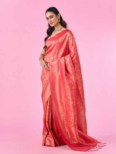 Mohey Orange Elegance Banarasi Saree