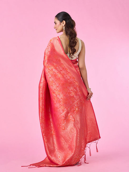 Mohey Orange Elegance Banarasi Saree