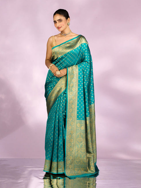 Mohey Gleaming Rama Green Silk Saree