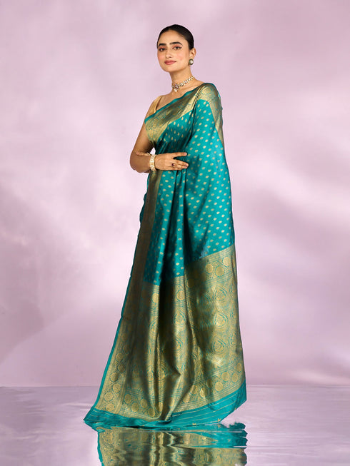 Mohey Gleaming Rama Green Silk Saree