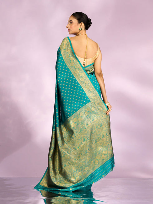 Mohey Gleaming Rama Green Silk Saree