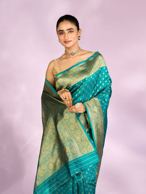 Mohey Gleaming Rama Green Silk Saree
