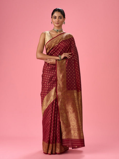 Mohey Radiant Rust Red Saree