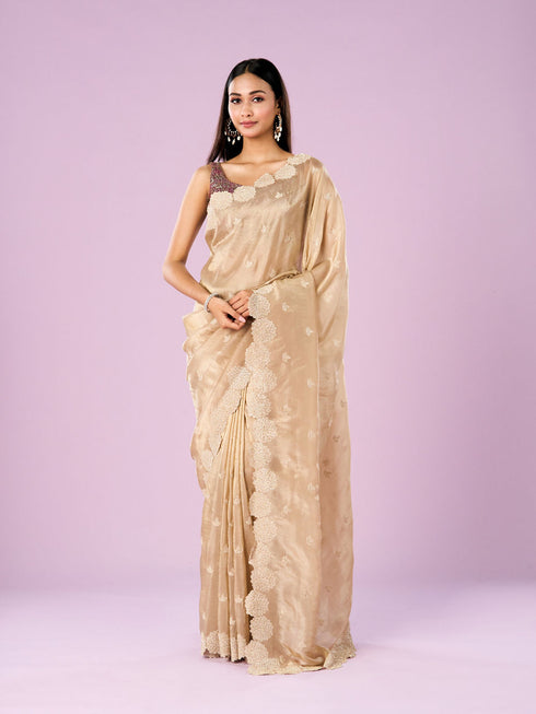 Mohey Fawn Chinon Elegance Saree