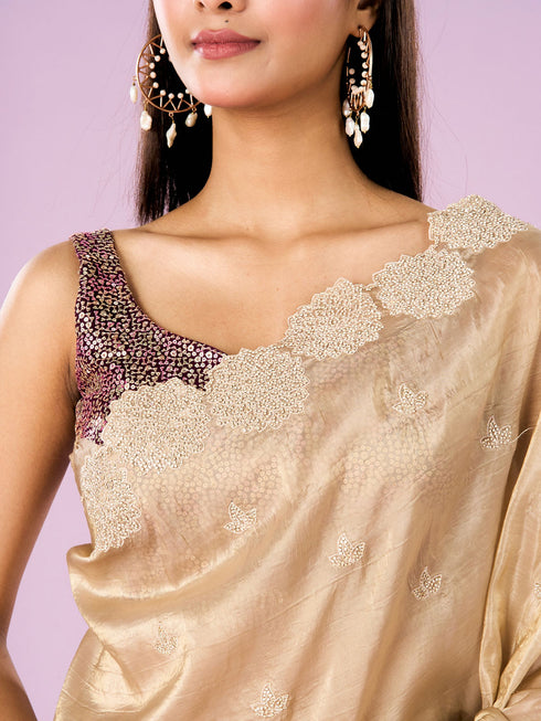 Mohey Fawn Chinon Elegance Saree