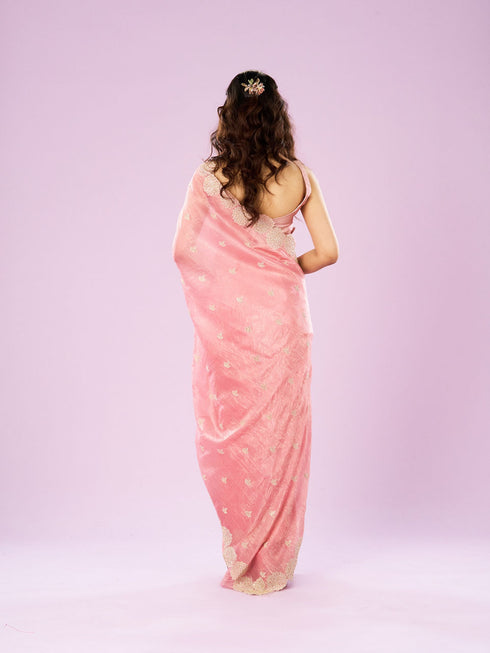 Mohey Resplendent Pink Chinon Saree