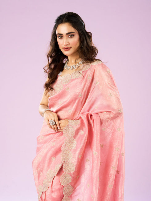 Mohey Resplendent Pink Chinon Saree